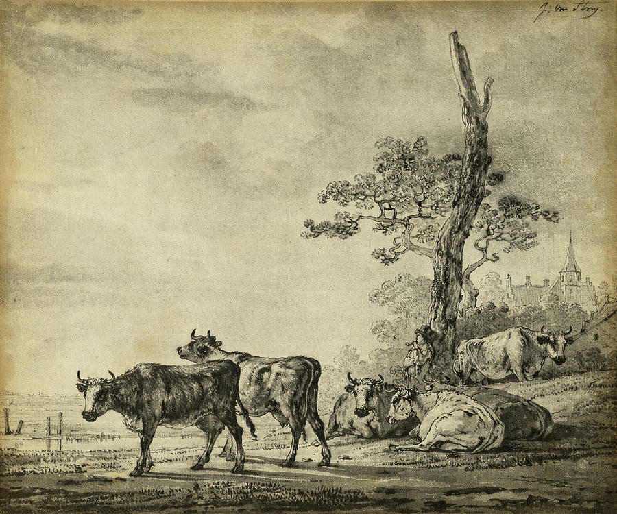 Pastoral Etching I Painting by Unknown