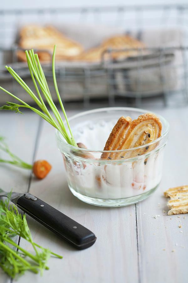 Pastry Whirls In A Bowl With Garlic Dip Photograph by Schindler, Martina