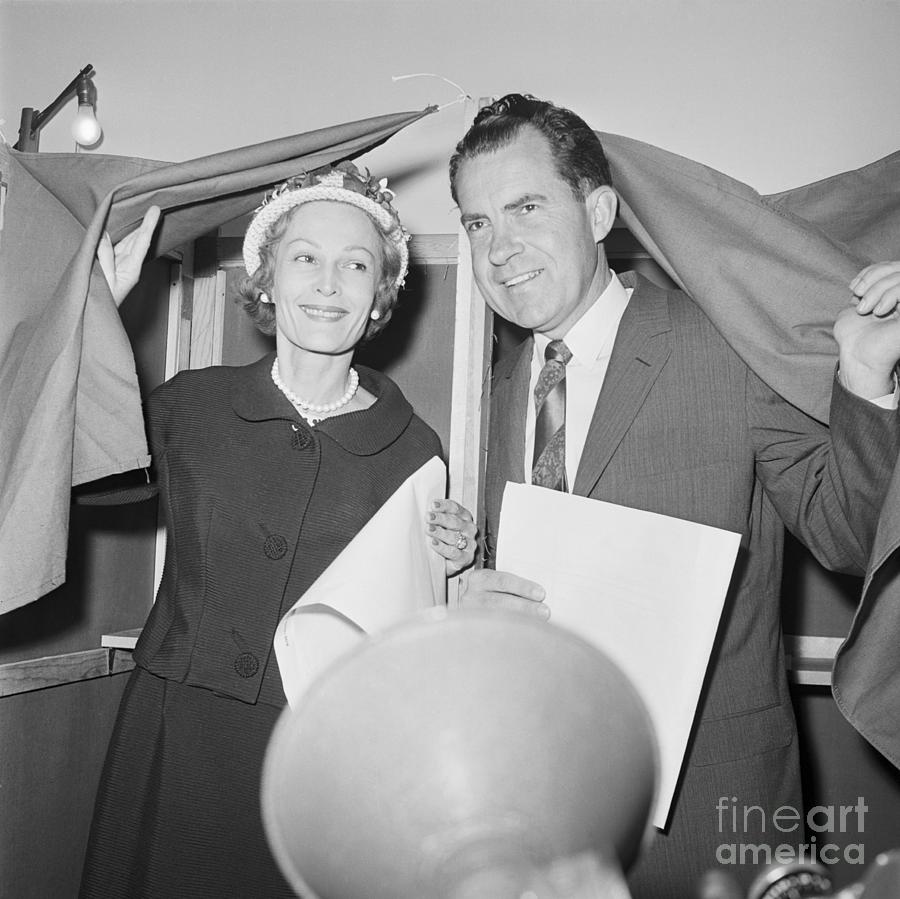 Pat And Richard Nixon At Voting Booth Photograph by Bettmann