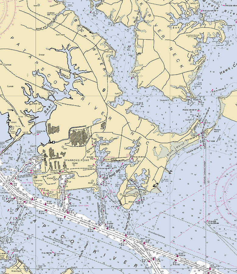 Patapsco River Neck maryland Nautical Chart _v2 Mixed Media by Bret