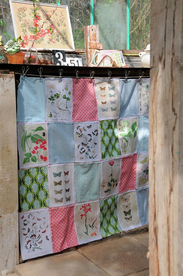 Patchwork Curtain Made From Fabric Remnants With Colourful Patterns And