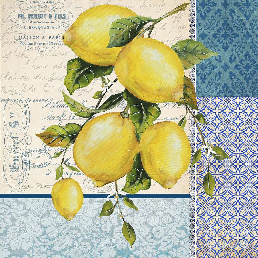 Patchwork Lemons B Mixed Media by Jean Plout