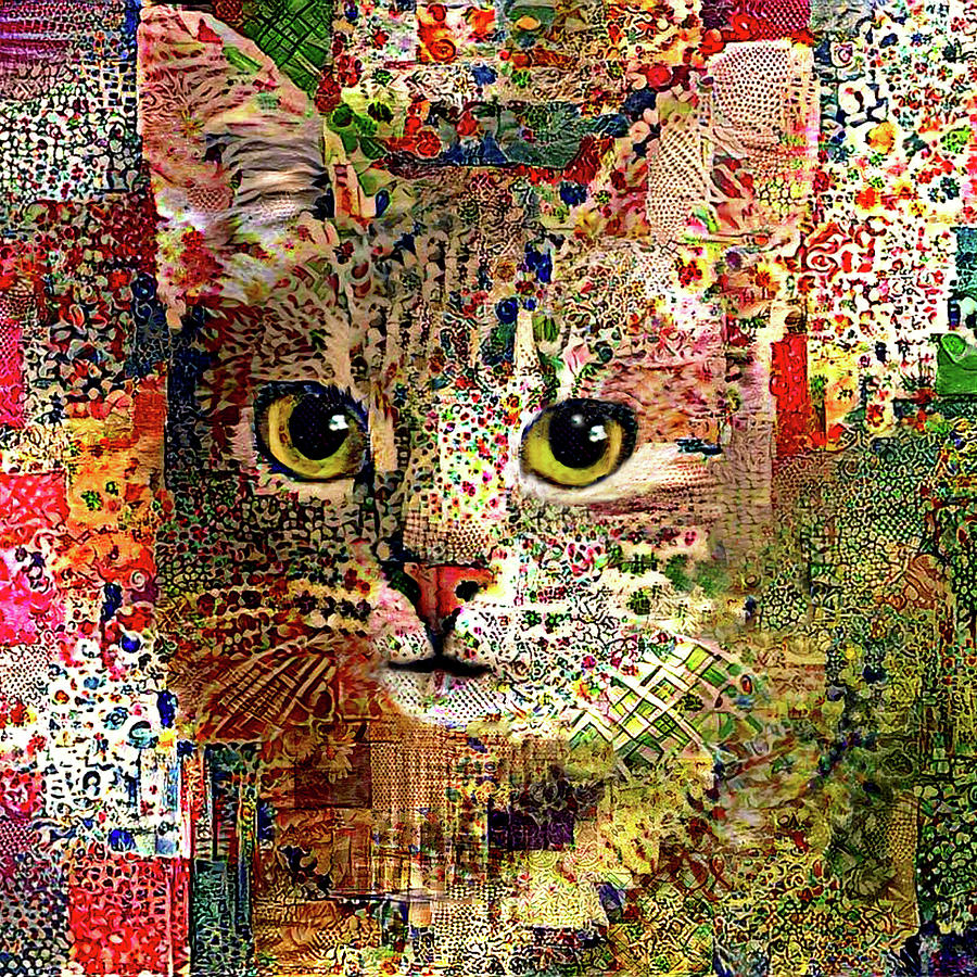 Cat Digital Art - Patchwork Patty Cat - Square Version by Peggy Collins Cat Digital Art - Patchwork Patty Cat - Square Version by Peggy Collins