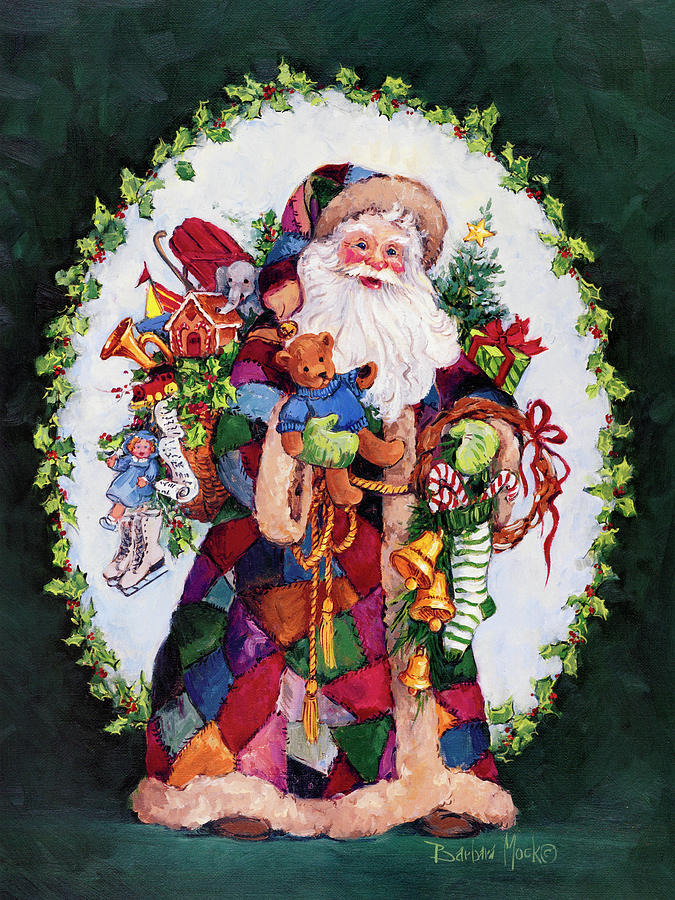 Christmas Painting - Patchwork Santa by Barbara Mock