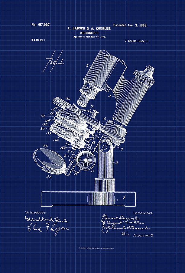 Microscope Cad Patent Drawing 1899 Photograph by Carlos Diaz