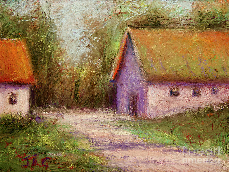 Path between two sheds Painting by Joyce Guariglia