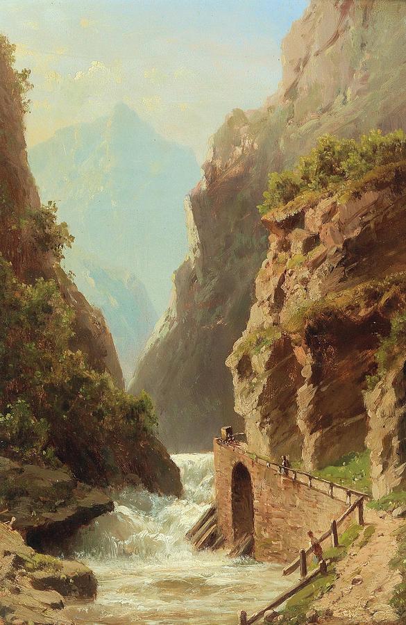Mountain Painting - Path On A River Shore by Adolf Chwala