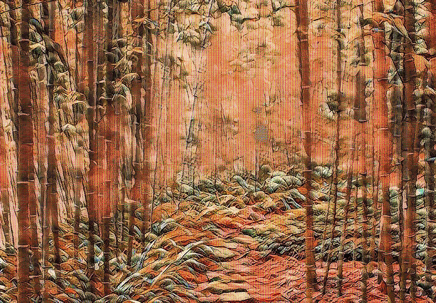 Path through Bamboo Forest Painting by Jeelan Clark