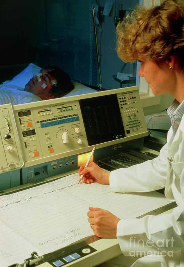 Patient Monitored During A Sleep Research Study Photograph by John Greim/science Photo Library