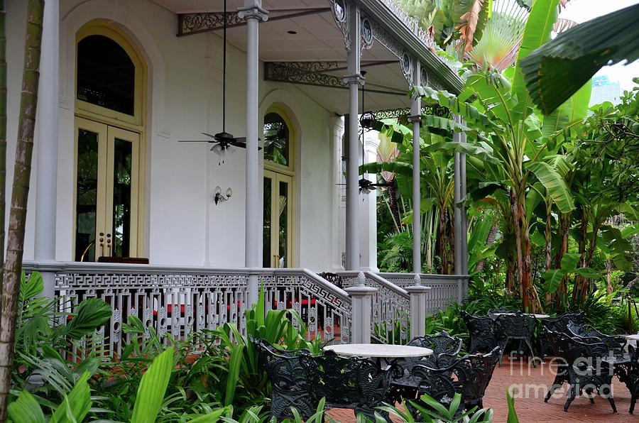 Patio and balcony with metal furniture in colonial setting Raffles Hotel Singapore Photograph by Imran Ahmed