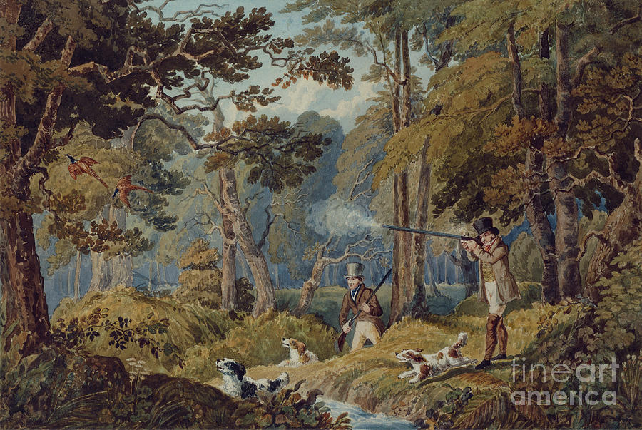 Patridge Shooting Near Windsor Colour Litho Painting by Robert The Elder Havell