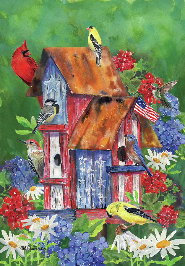 Daisy Painting - Patriotic Birdhouse by Cindy Fornataro Daisy Painting - Patriotic Birdhouse by Cindy Fornataro