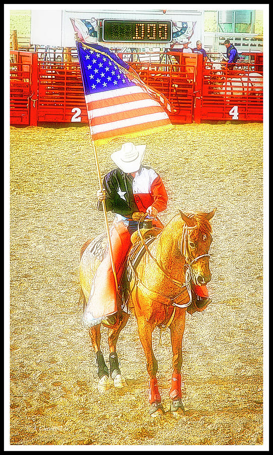 Patriotic Cowboy on His Horse Digital Art by A Macarthur Gurmankin