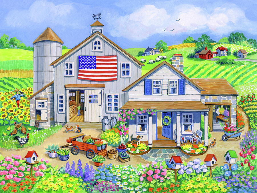 Patriotic Farm Painting by Geraldine Aikman - Pixels