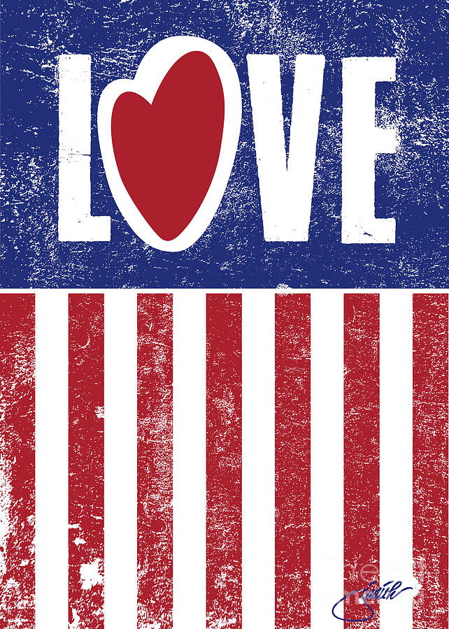 Patriotic Love USA Heart Stripes Flag Drawing by Judith Gorgone - Fine ...