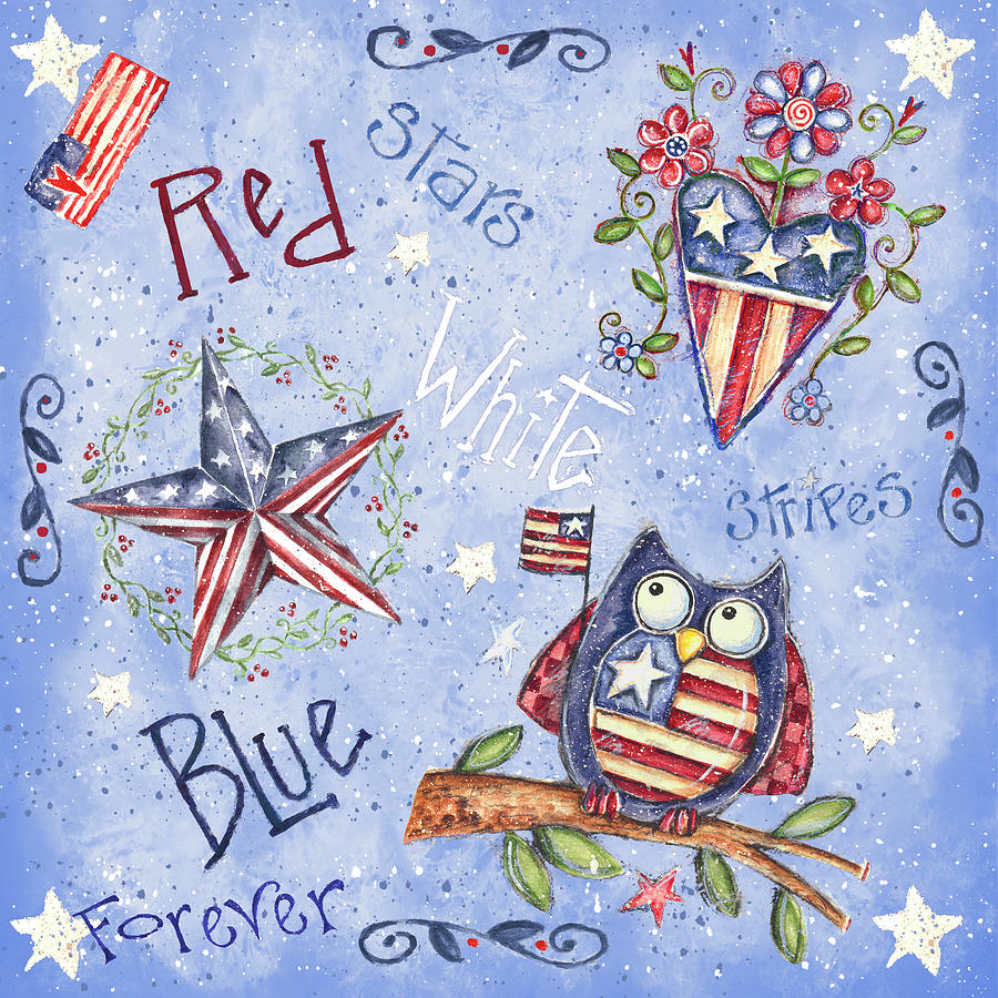 Owl Painting - Patriotic Pattern I by Shelly Rasche