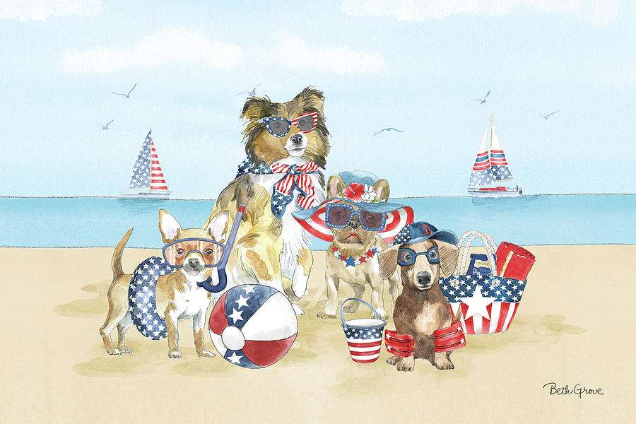 Animal Painting - Patriotic Paws I by Beth Grove