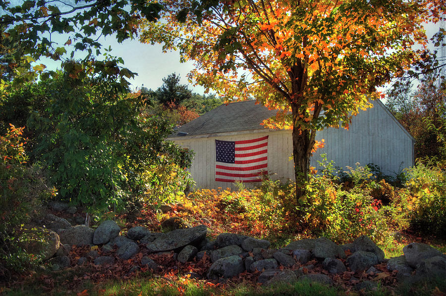 Patriotic White Barn in Autumn Photograph by Joann Vitali