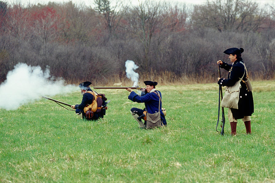 Patriots Firing and Reloading, Revolutionary War Reenactment, Patriot's