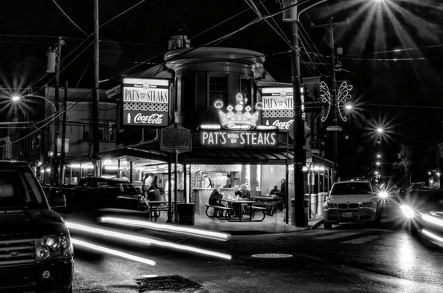 Pats Steaks - South Philadelphia in Black and White Photograph by Bill Cannon