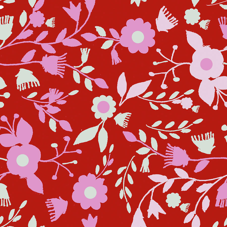 Flowers Mixed Media - Pattern Branches On Red Background by Effie Zafiropoulou Flowers Mixed Media - Pattern Branches On Red Background by Effie Zafiropoulou