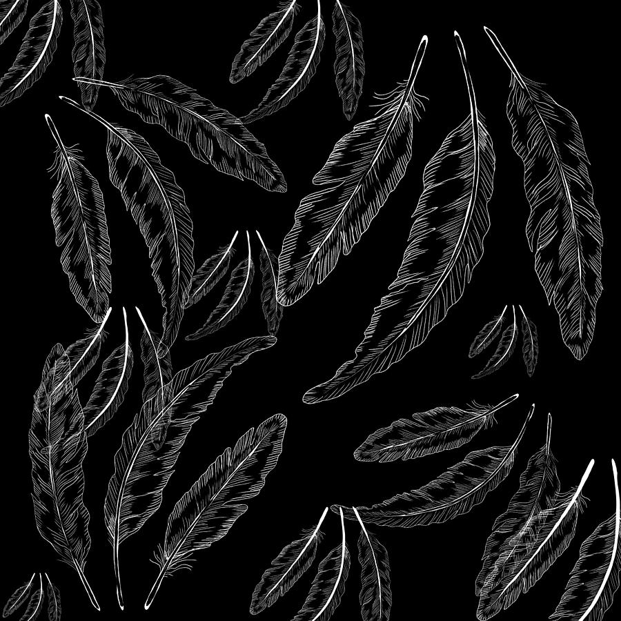 Pattern Falling feathers Black Drawing by Patricia Piotrak