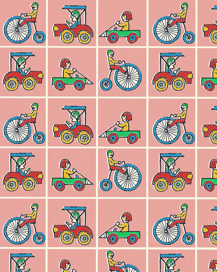 Transportation Drawing - Pattern of Cars and Bikes by CSA Images