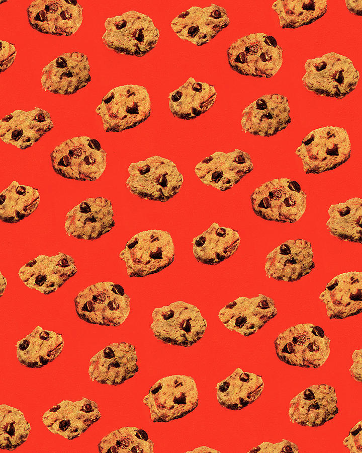 Vintage Drawing - Pattern of Chocolate Chip Cookies by CSA Images
