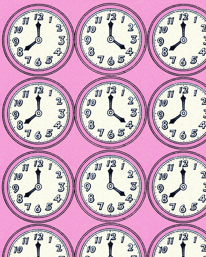 Vintage Drawing - Pattern of Clocks by CSA Images