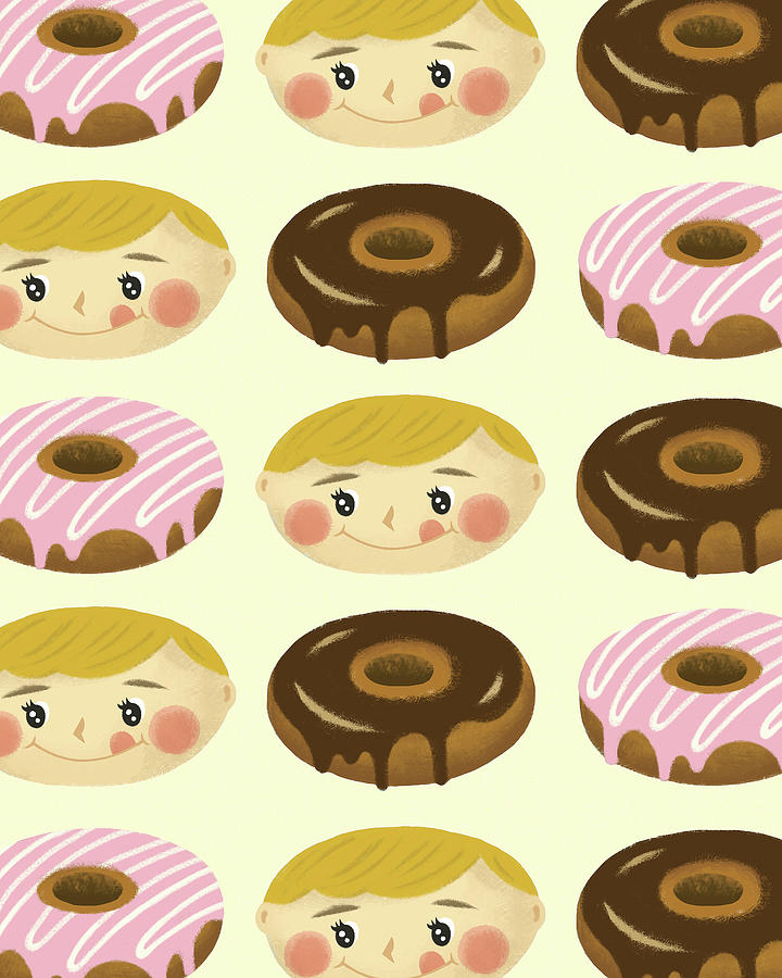 Vintage Drawing - Pattern of Donuts by CSA Images