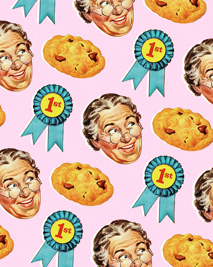 Vintage Drawing - Pattern of Grandmas Blue Ribbon Cookies by CSA Images