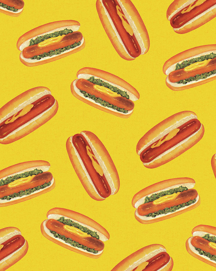 Vintage Drawing - Pattern of Hot Dogs by CSA Images
