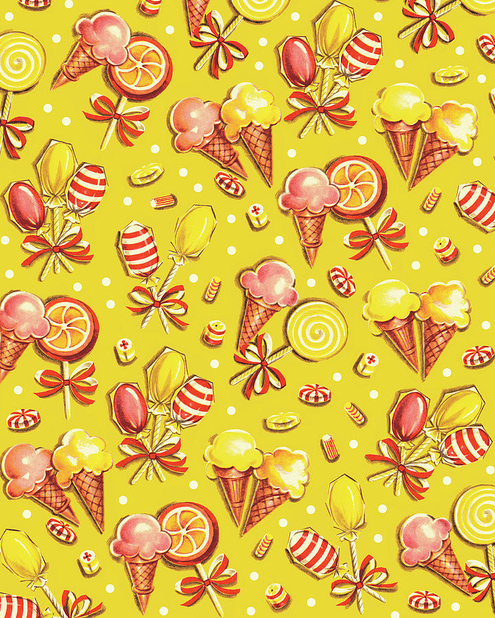 Candy Drawing - Pattern of Ice Cream Cones and Lollipops by CSA Images