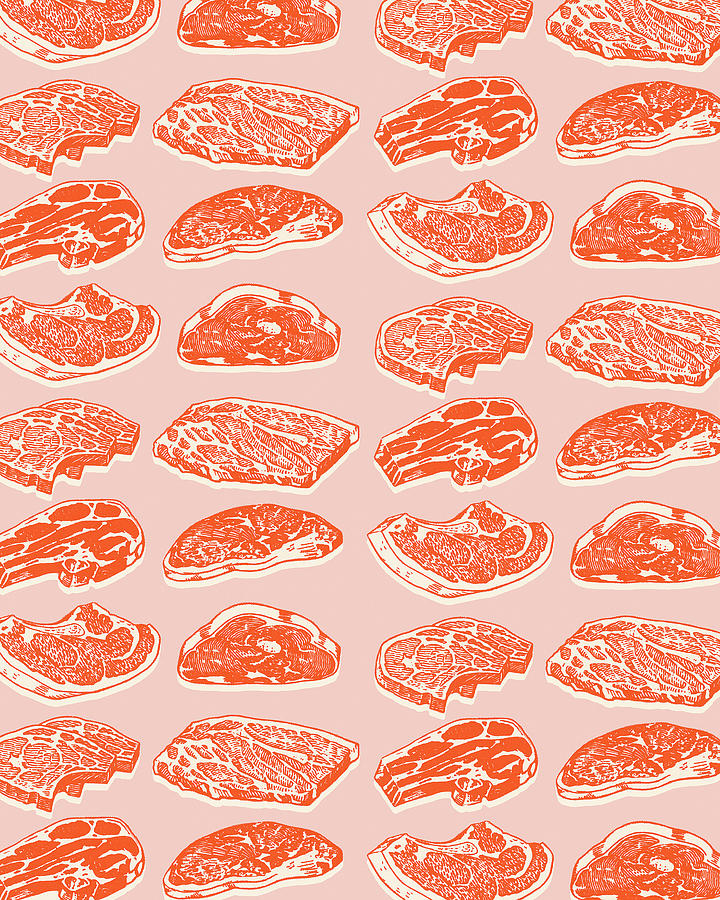Vintage Drawing - Pattern of Meat by CSA Images