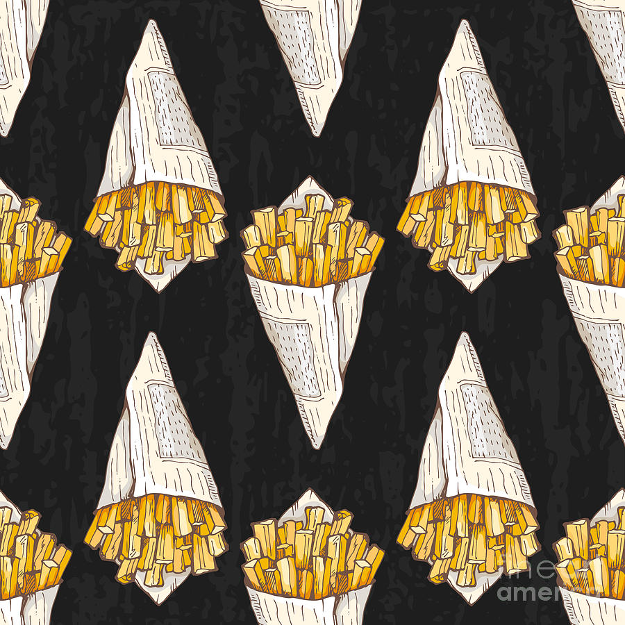 Symbol Digital Art - Pattern With French Fries On Dark by Ffffffly