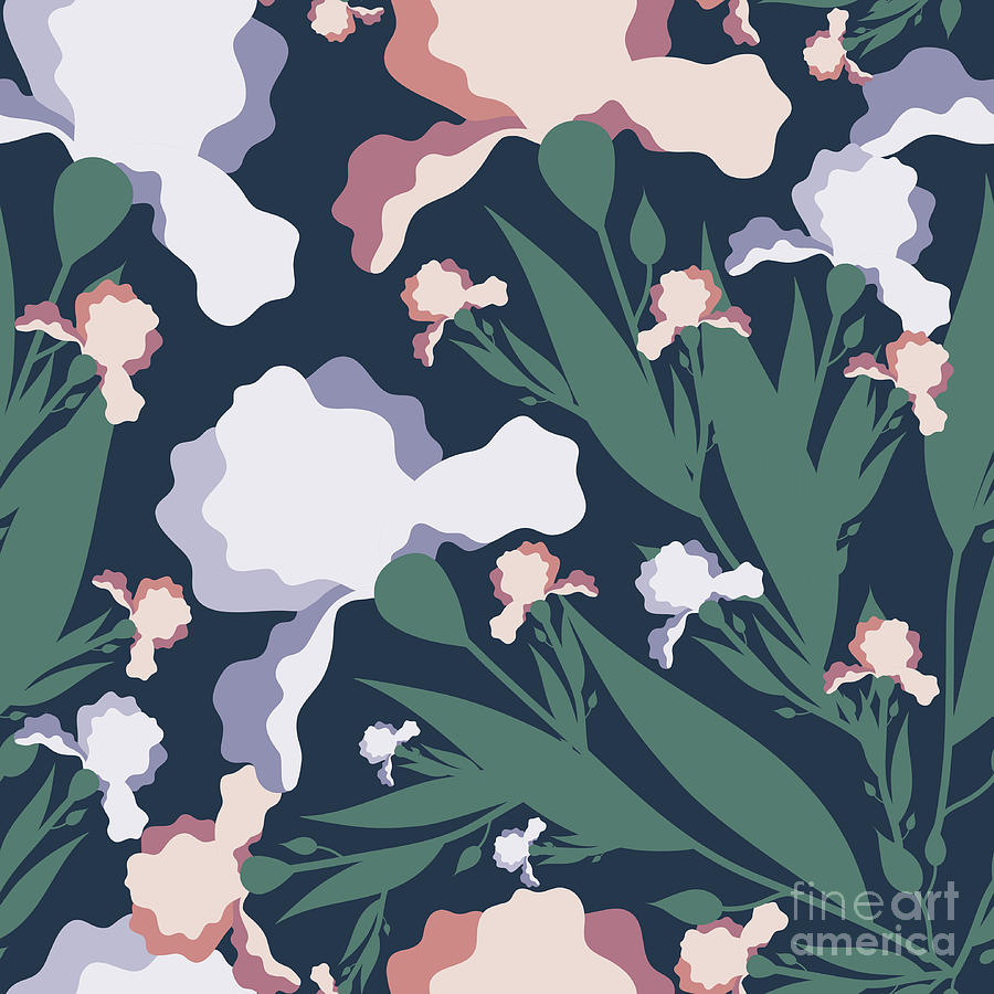 Pattern With Iris Flowers Digital Art by Yuliid