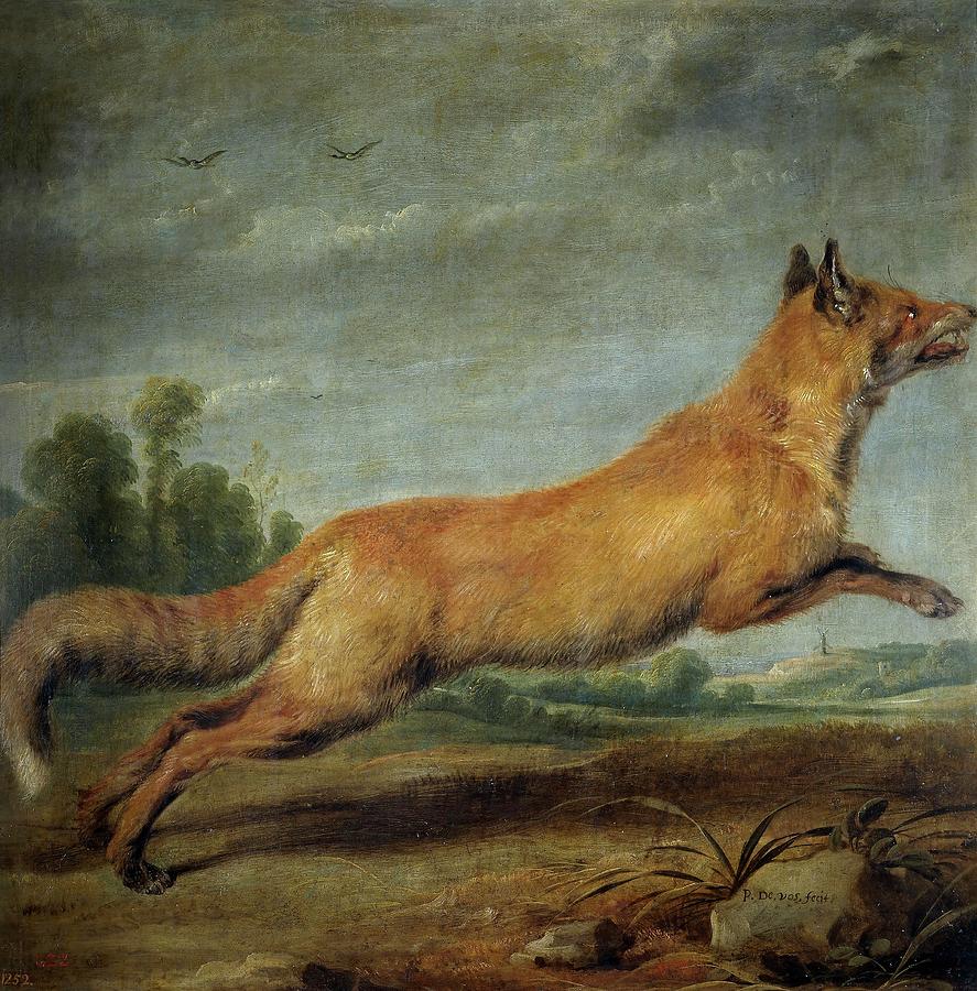 Animal Painting - Paul de Vos / Zorra corriendo, 17th century, Flemish School, Oil on canvas, 84 cm x 81 cm, P01865. by Paul de Vos -c 1596-1678-