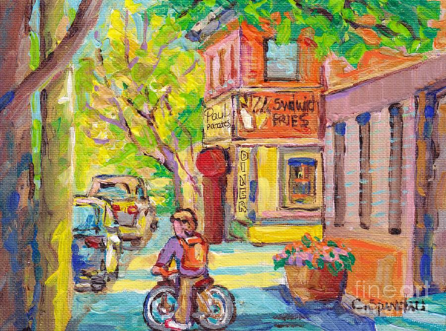 Paul Patate Diner Rue Coleraine And Charlevoix Pointe St Charles Montreal Paintings C Spandau Artist Painting by Carole Spandau