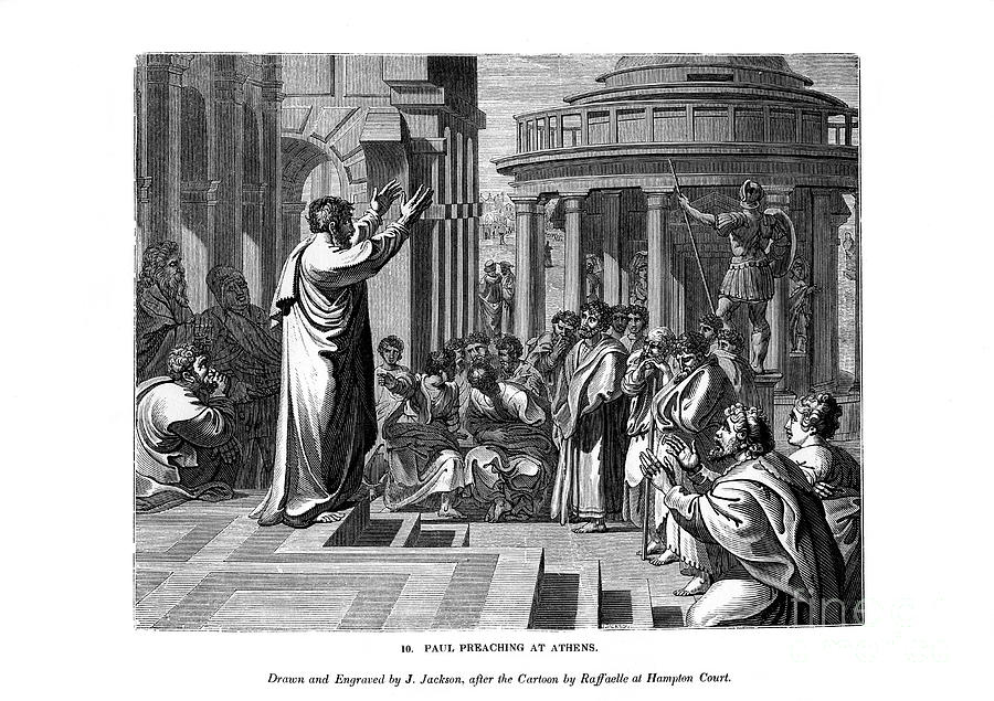Paul Preaching At Athens, 1843.artist J Drawing by Print Collector