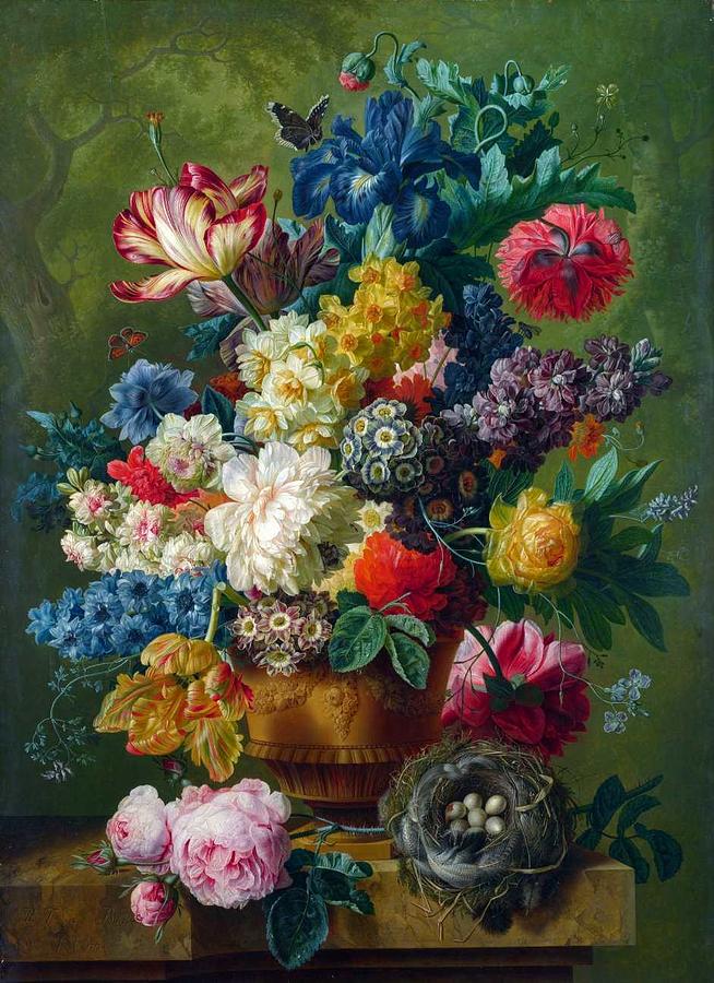 Paulus Theodorus van Brussel - Flowers in a Vase Painting by Paulus ...