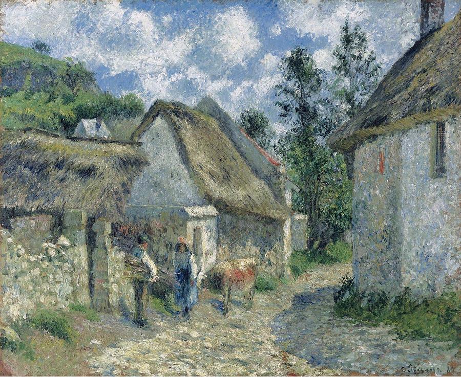 Camille Pissarro Painting - Paved Street at Valhermeil, Auvers-sur-Oise, the Cabins and the Cow, 1880 by Camille Pissarro