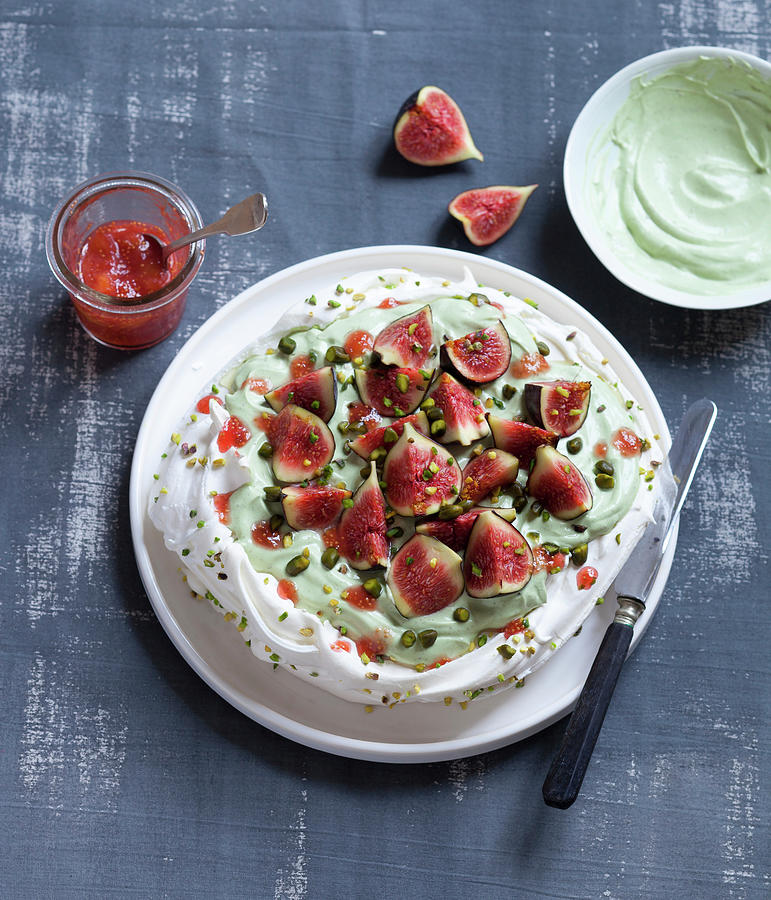 Pavlova With Figs And Pistachios Photograph by Akiko Ida