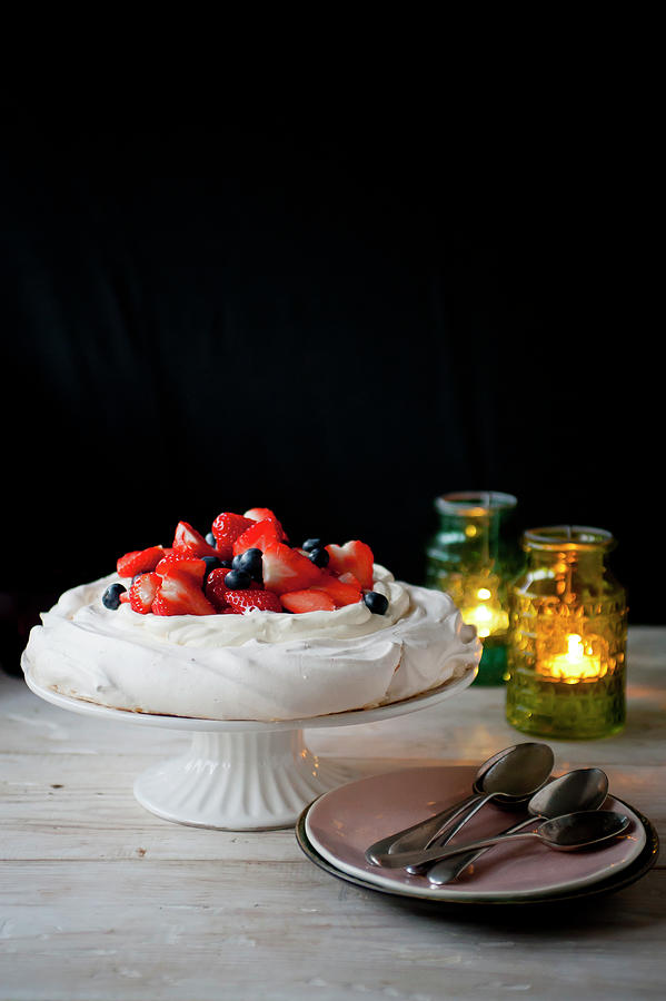 Pavlova With Strawberries And Blueberries Photograph by William Reavell