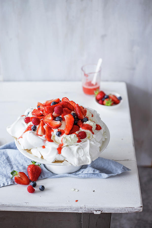 Pavlova With Summer Berries Photograph by Maria Panzer