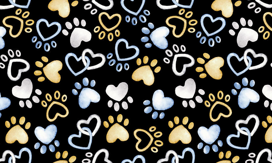 Paws Mixed Media - Paws And Hearts On Black by Andi Metz