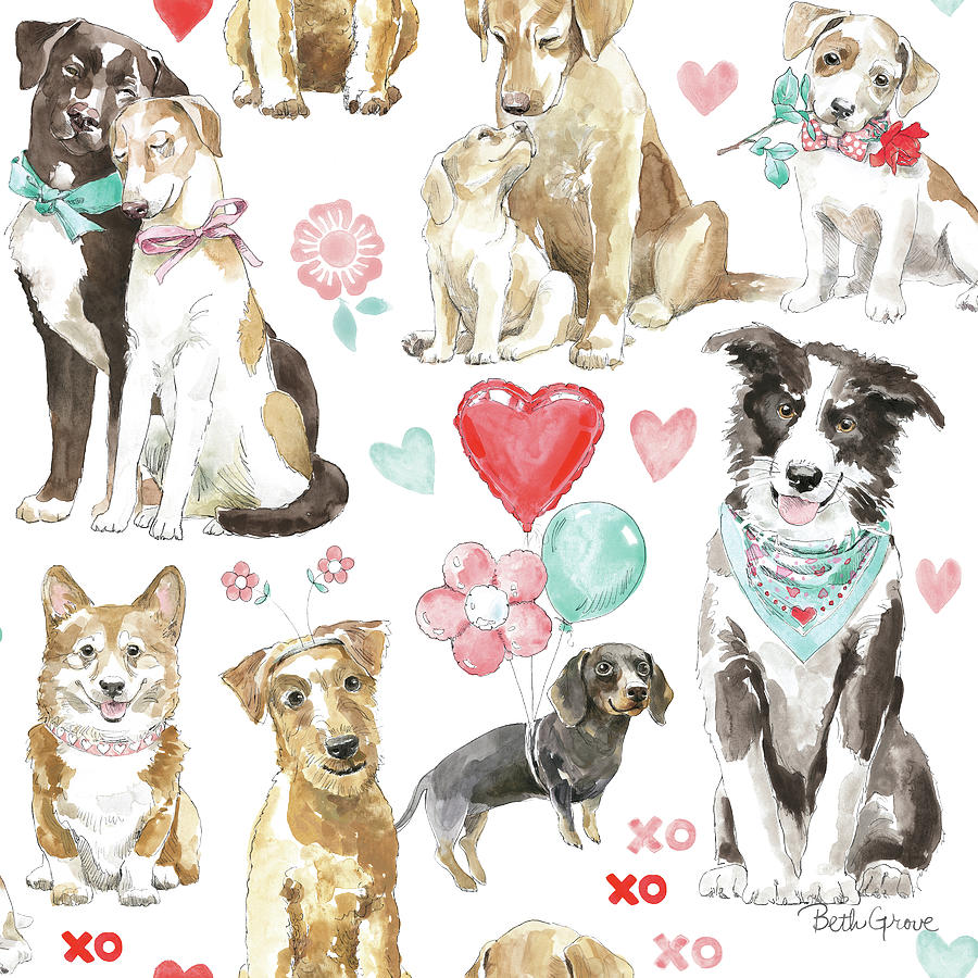 Dog Painting - Paws Of Love Pattern Ia by Beth Grove