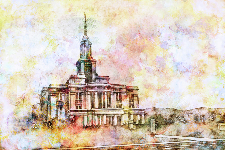 Payson LDS Utah Temple - Vivid Sketch Digital Art by Elias James