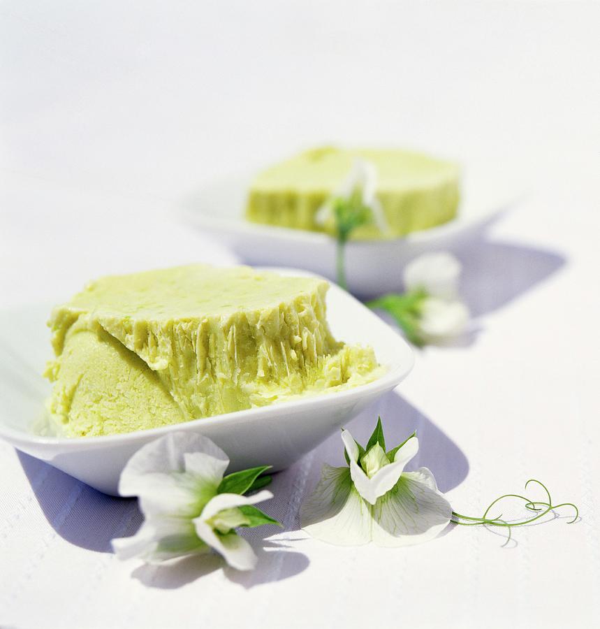 Pea Ice Cream With Almond Syrup Photograph by Langot