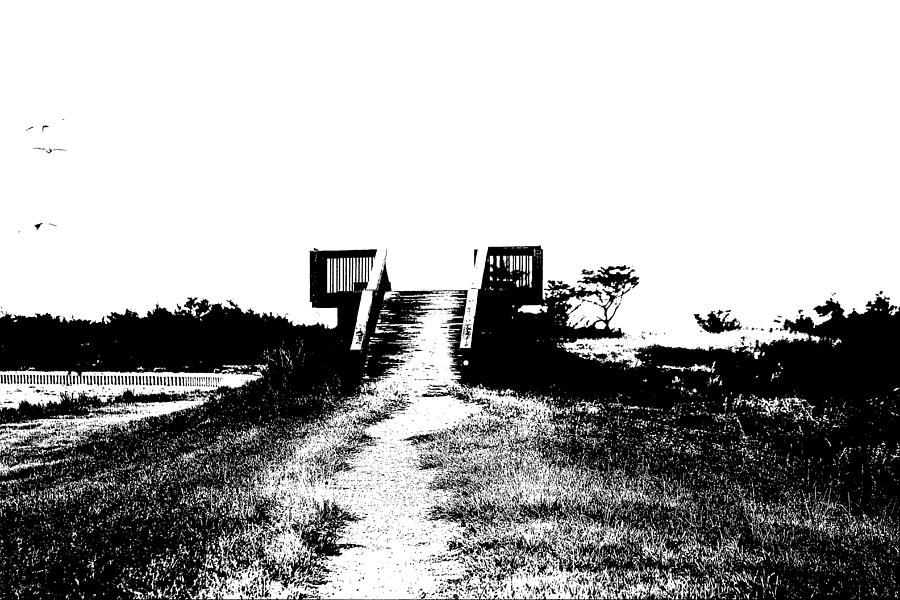 Black And White Photograph - Pea Island Lookout Deck 3 by Cathy Lindsey