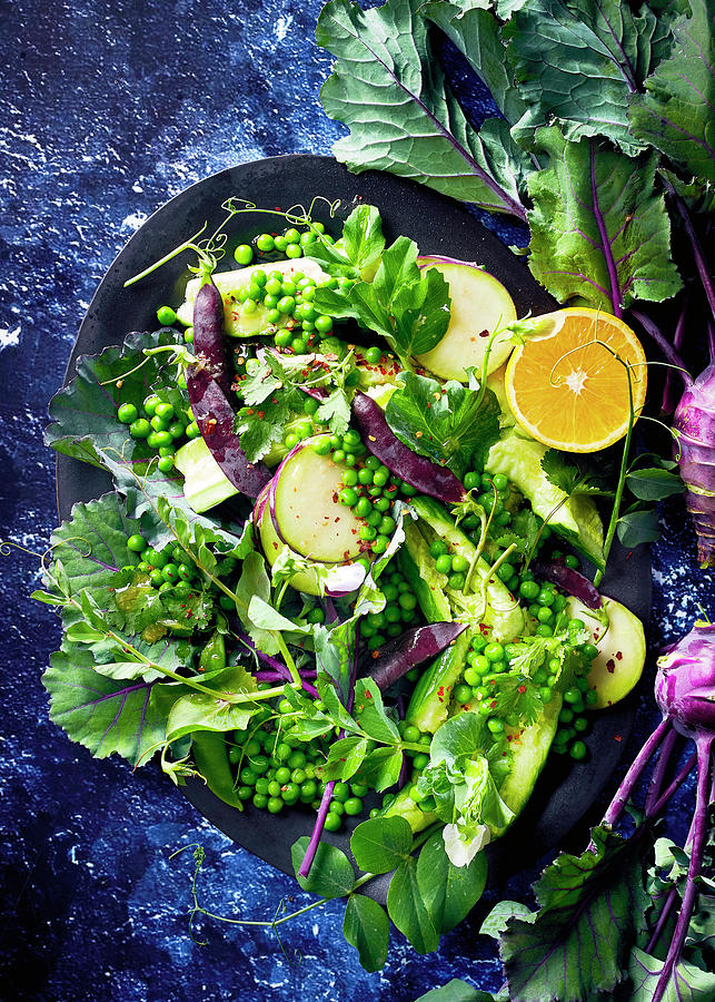 Pea, Kohlrabi And Smashed Cucumber Salad With Orange Dressing Photograph by Great Stock!